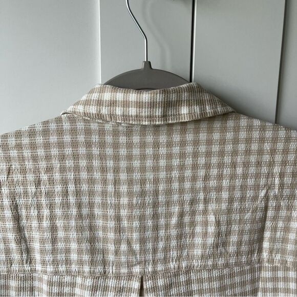 Madewell Camp Checked Gingham Plaid Boxy Gauze Button Down Shirt Tan Small NWT - Picture 14 of 16
